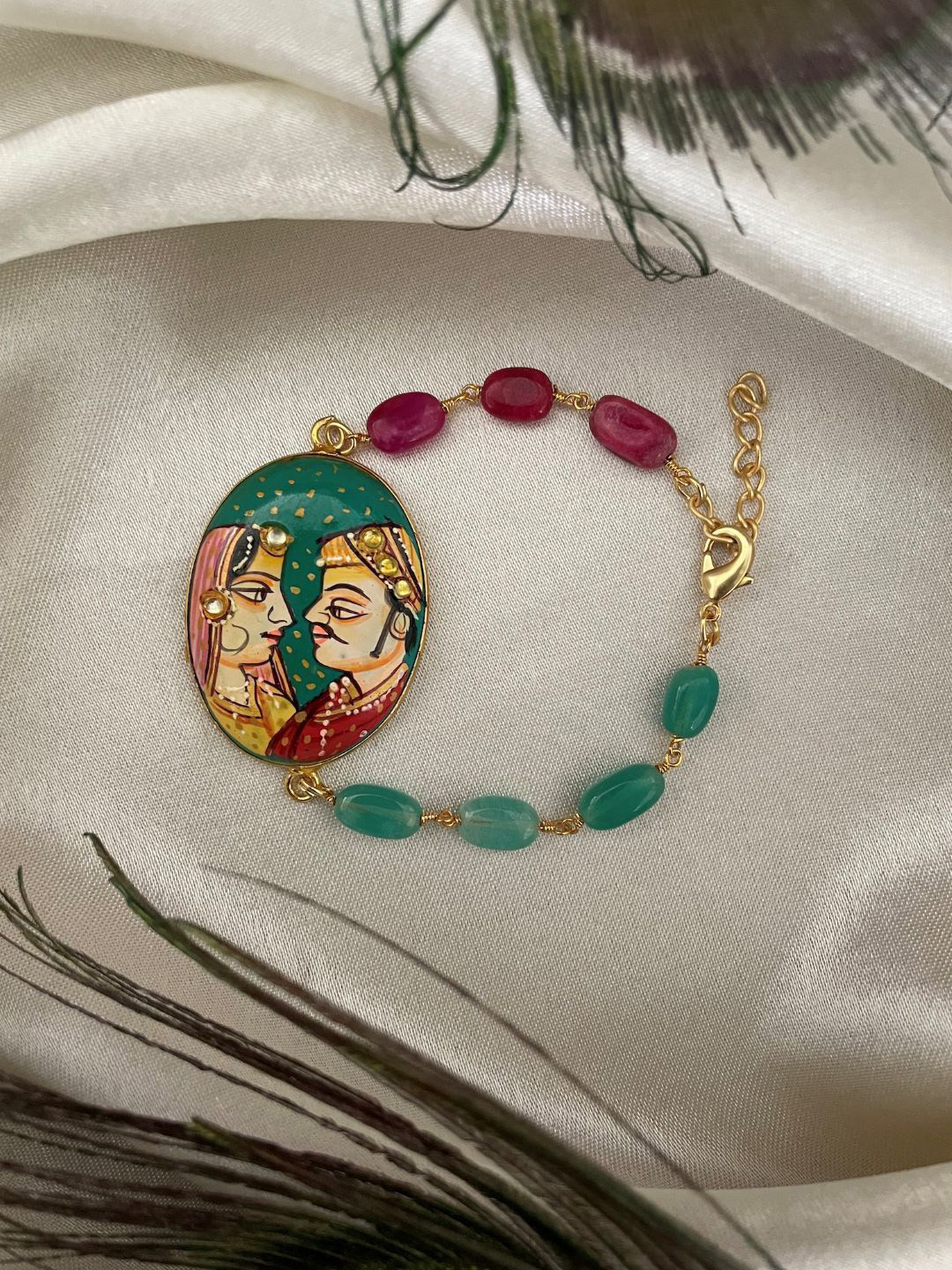 Digital Dress Room Radha Krishna Oval Beaded Wraparound Rakhi