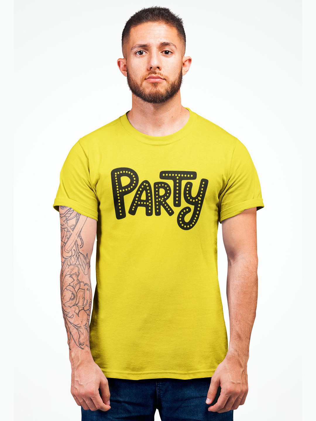 Yellow Graphic Party Round Neck T-shirt
