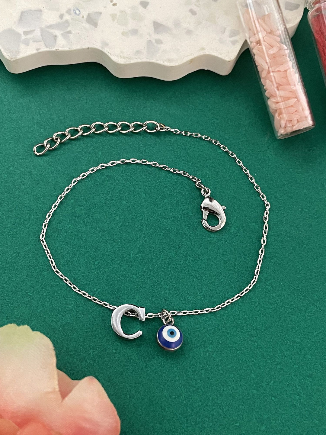 Digital Dress Room Silver-Plated C Letter Evil Eye Name Rakhi