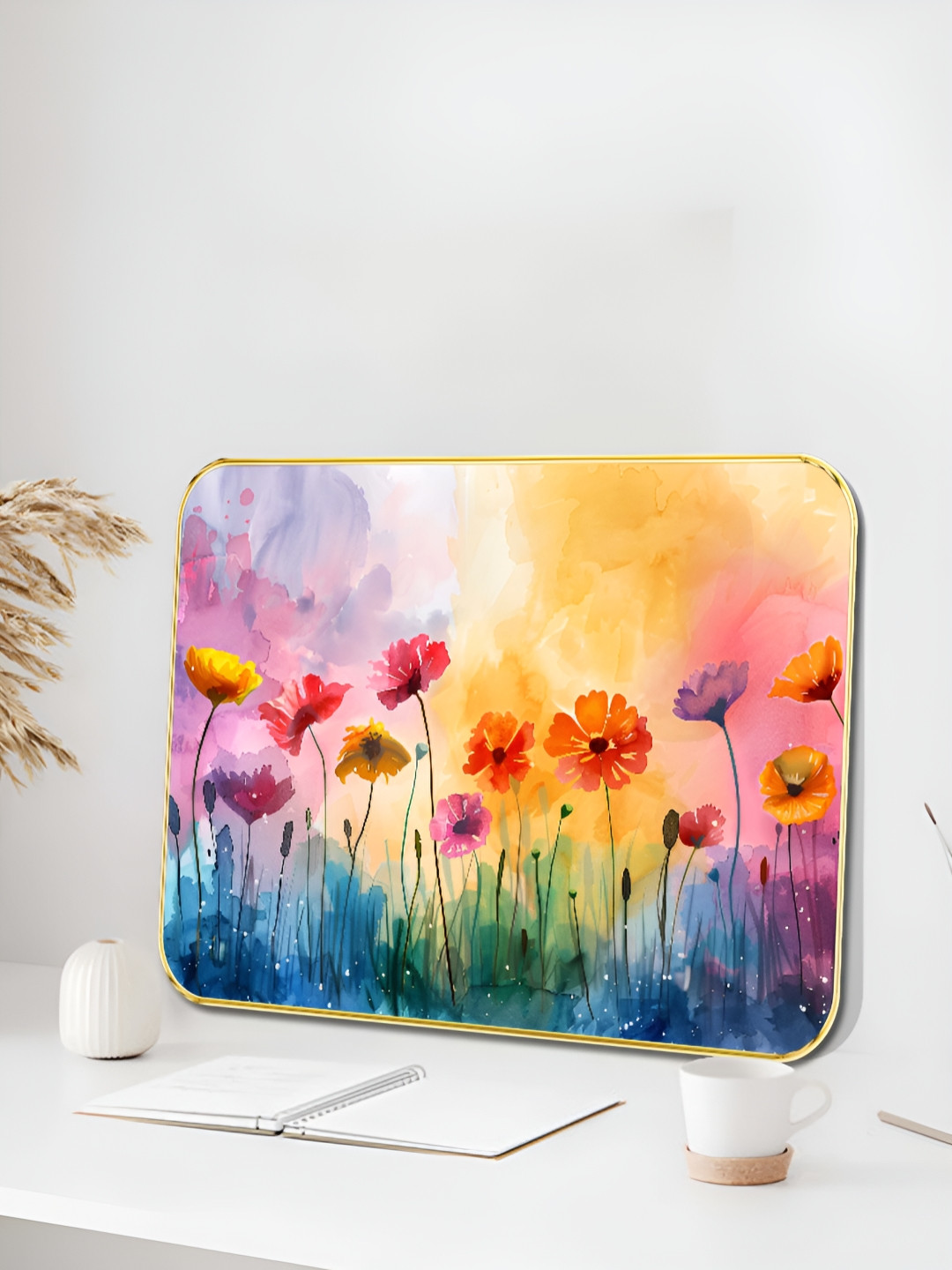 Myntra Elegant Homes Pink & Blue Floral and Botanical Vibrant Bloom Wall Art