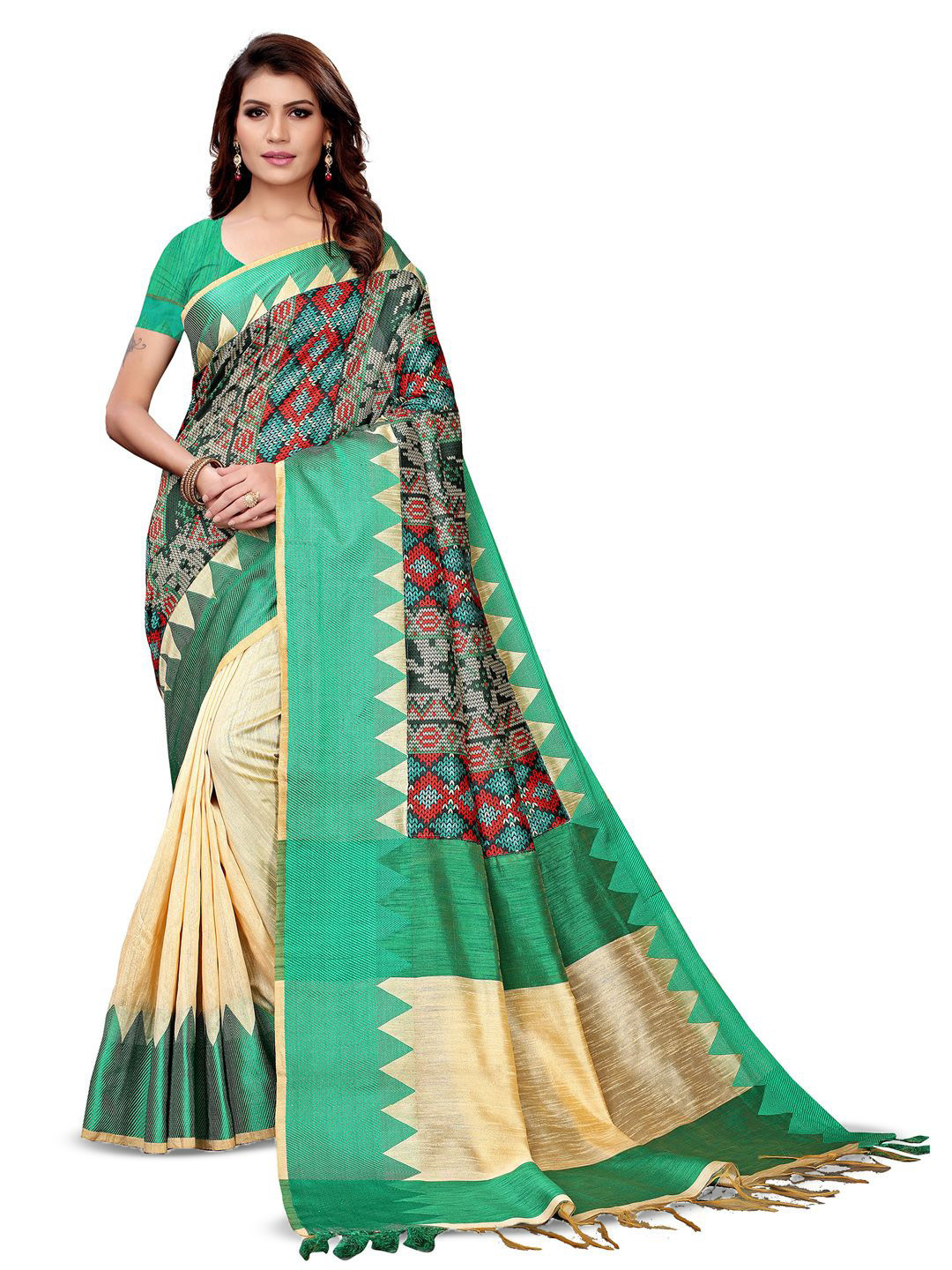 KALINI Daily Printed Saree With Unstitched Blouse Piece