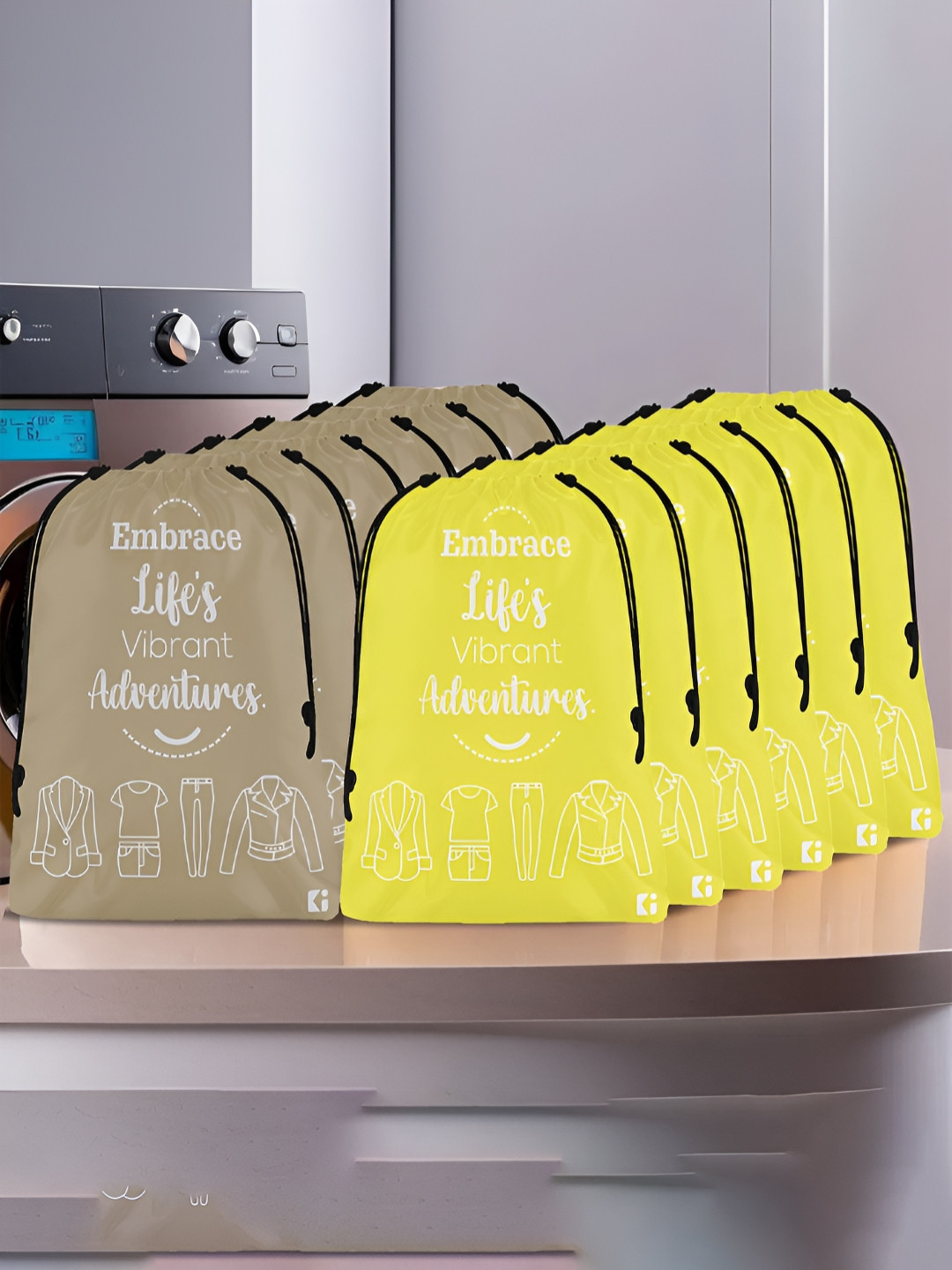 Aura Yellow & Brown 12 Pieces Printed Water Resistant Laundry Bags