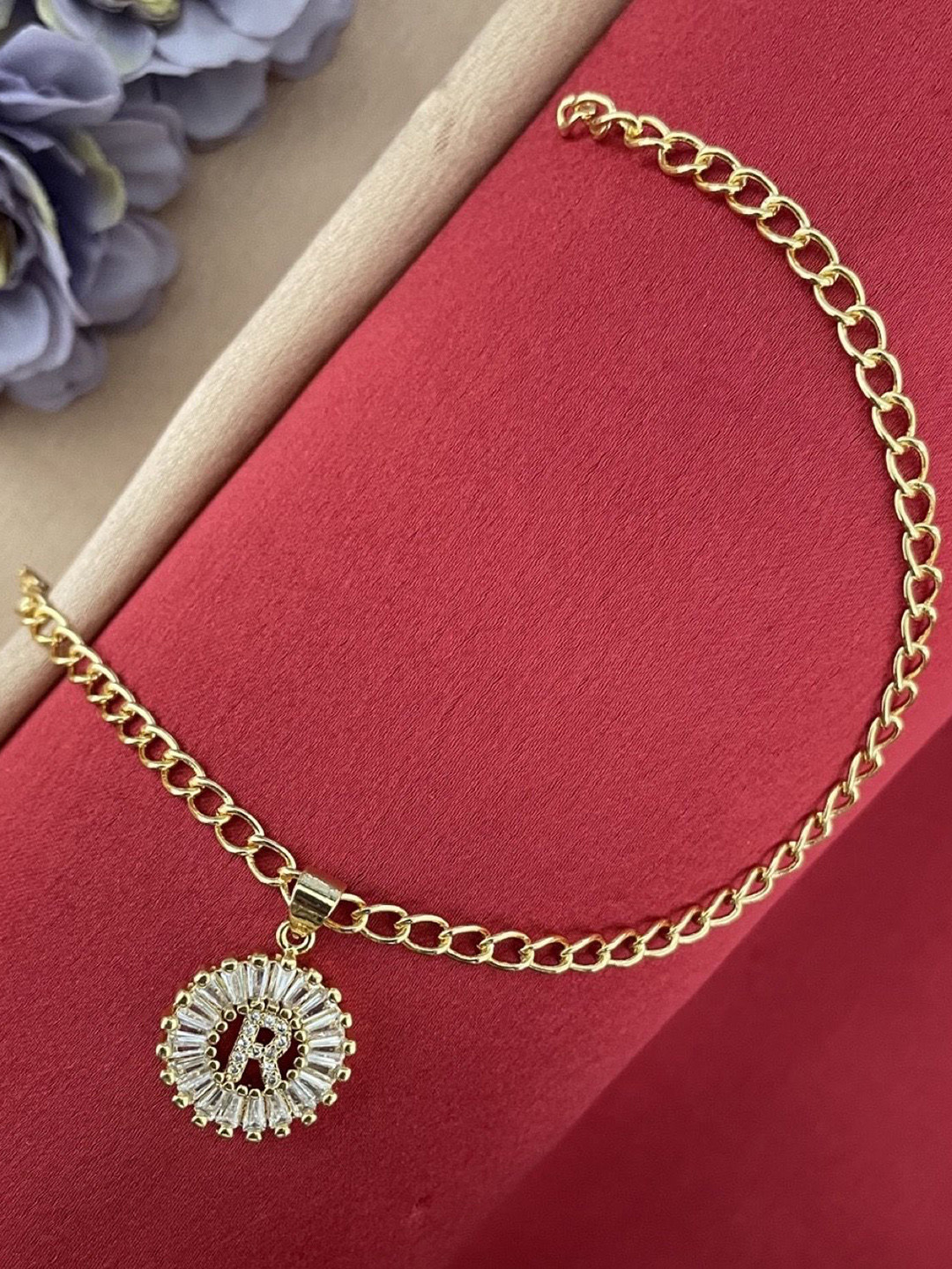 Digital Dress Room American diamond Studded R Letter Round Pendant Wraparound Rakhi