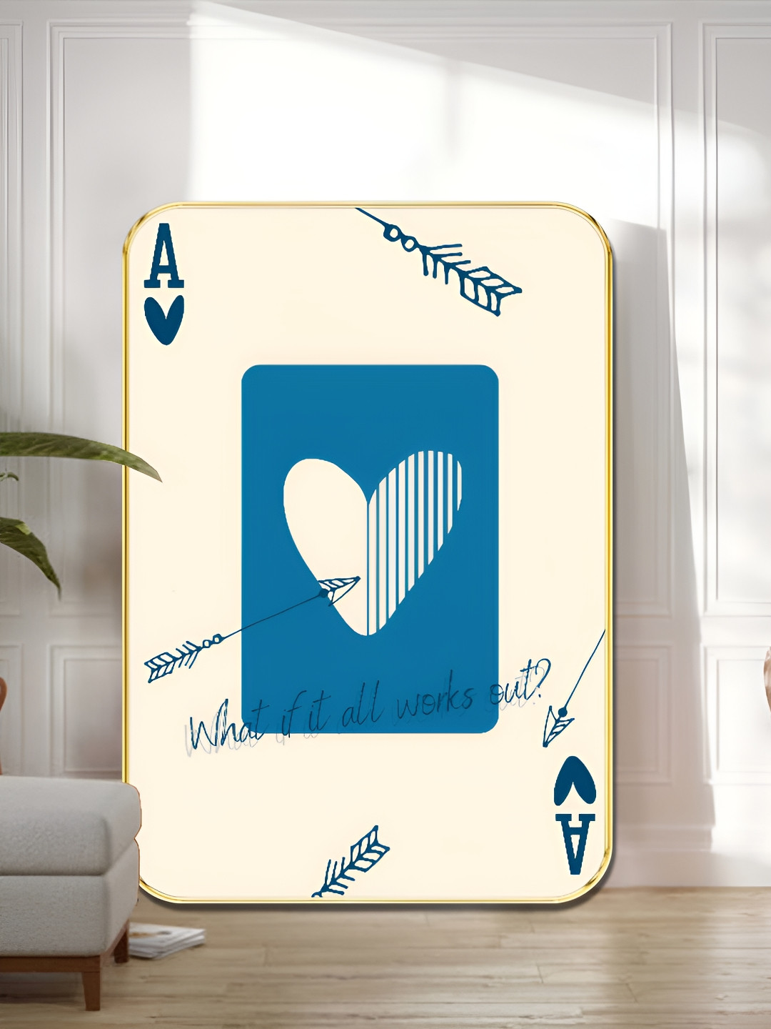 Myntra Elegant Homes Blue & White Ace of Hearts Quote Wooden Wall Art