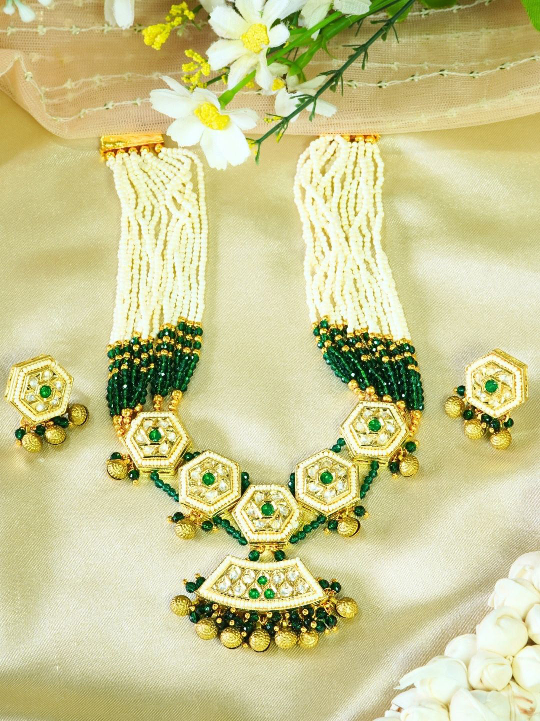 INC63 Green & Ivory Kundan Necklace Set
