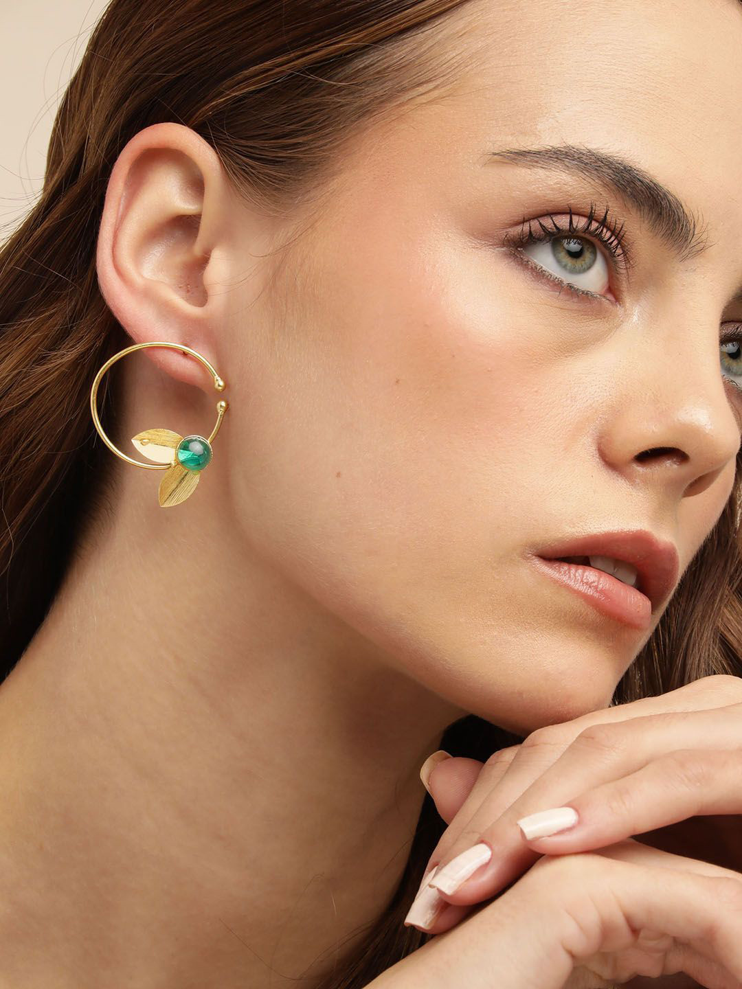 Anouk Gold-Plated Artificial Stone Studded Circular Hoops Earrings