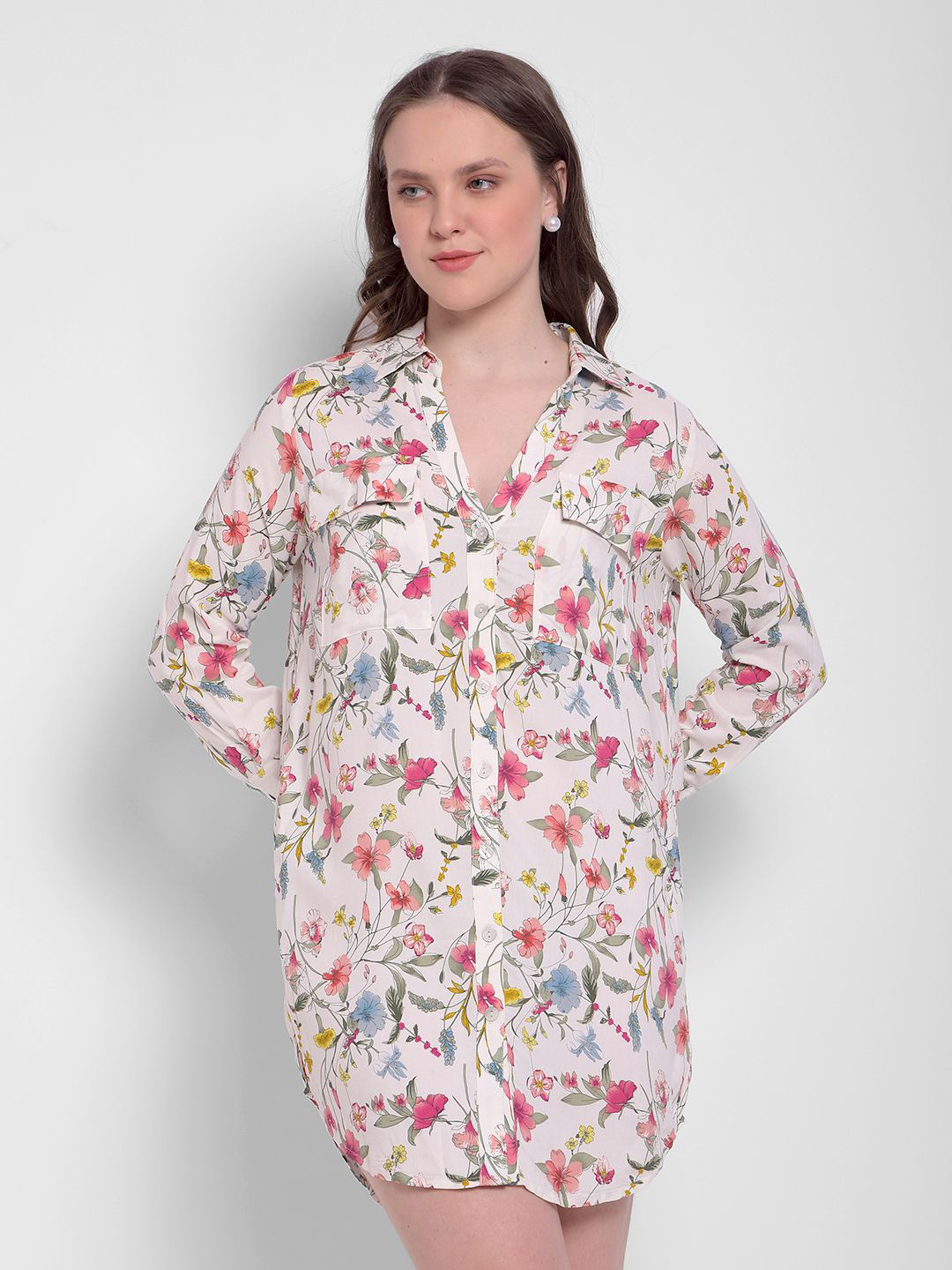 Numero Uno Women Floral Print Shirt Mini Dress