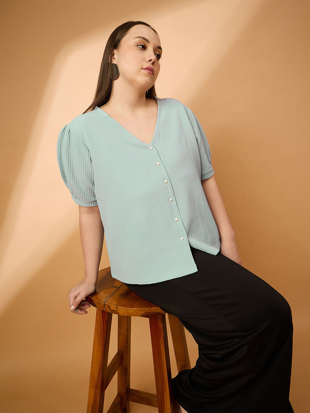 ANJIR Women Puff Sleeve Crepe Top