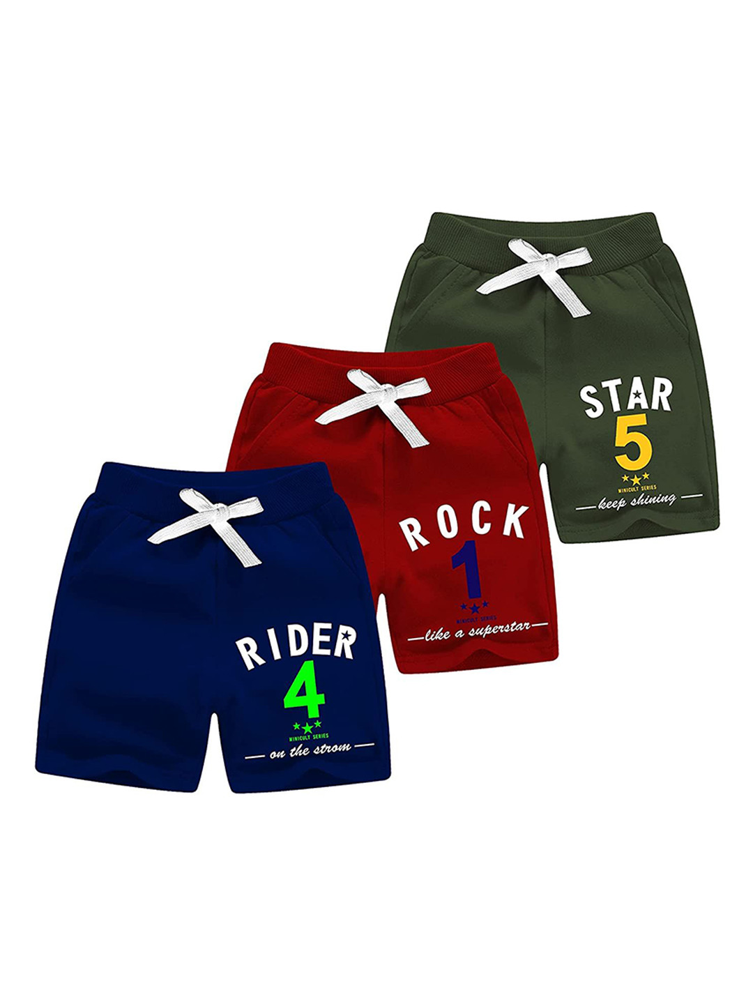 Minicult Boys Pack Of 3 Typography Printed Mid-Rise Shorts