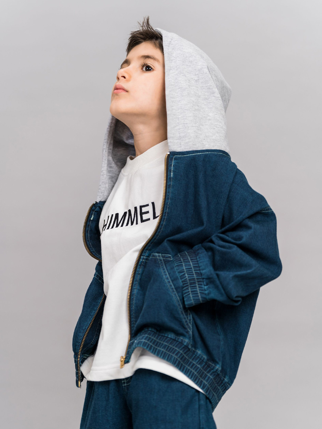 HIMMEL Boys Hooded Colourblocked Denim Sweatshirt
