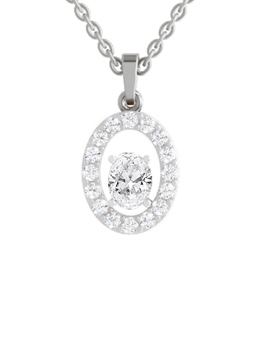 Sparkles 14K White Gold Lab Grown Diamond 1.41 Carat Oval & Round Shape Diamond Pendant