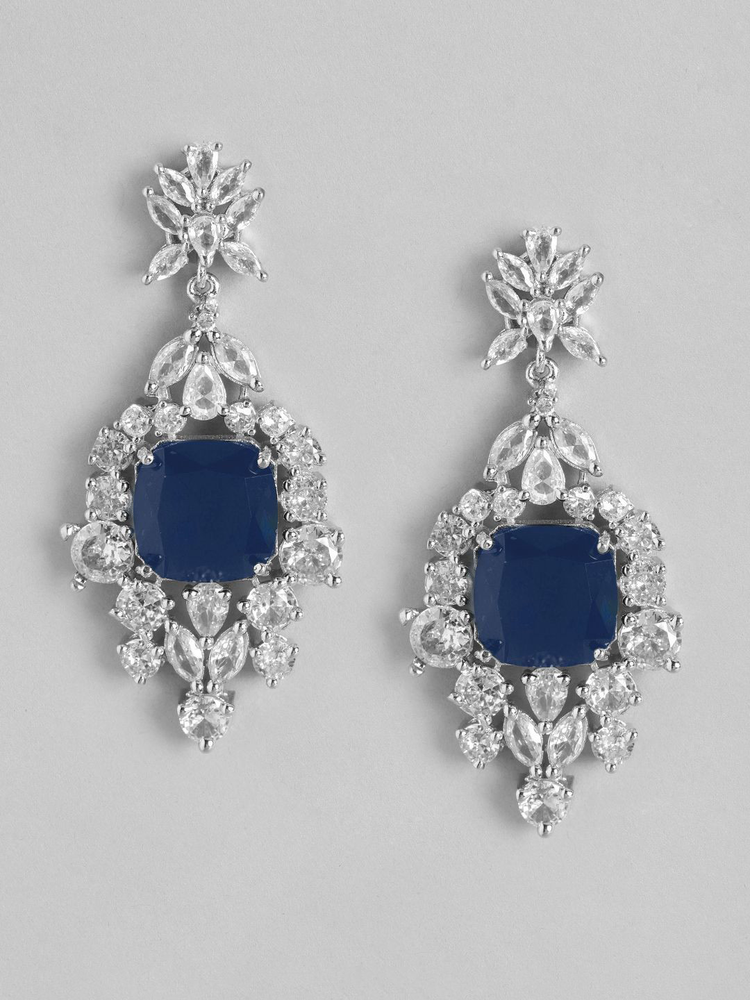Anouk Silver-Plated American Diamonds Studded Square Drop Earrings