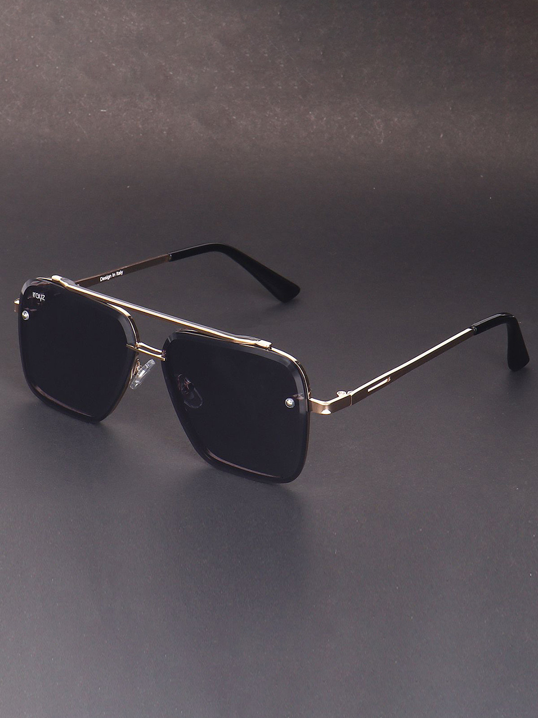 Irayz Unisex Square Sunglasses with UV Protected Lens DATA-Gold-Black-Gold