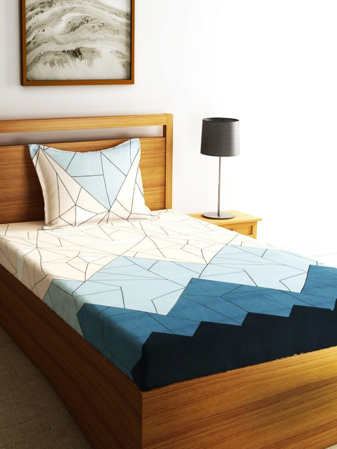 Fashion String Blue & White Printed Microfiber 144 TC Single Bedsheet Set 2.2 x 1.4 m