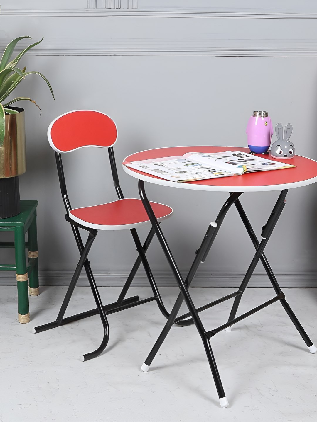 The Tickle Toe Kids Red & Black Wooden & Metal Foldable Study Table