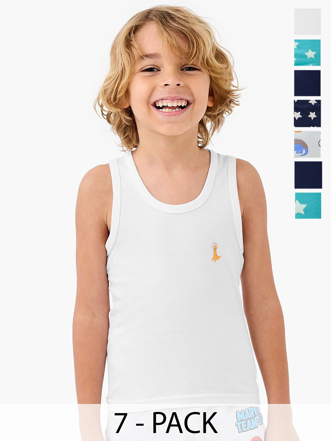 Juniors by Babyshop Boys Pack Of 7 Printed Vest H52-A6-30-720MULTICOLOUR