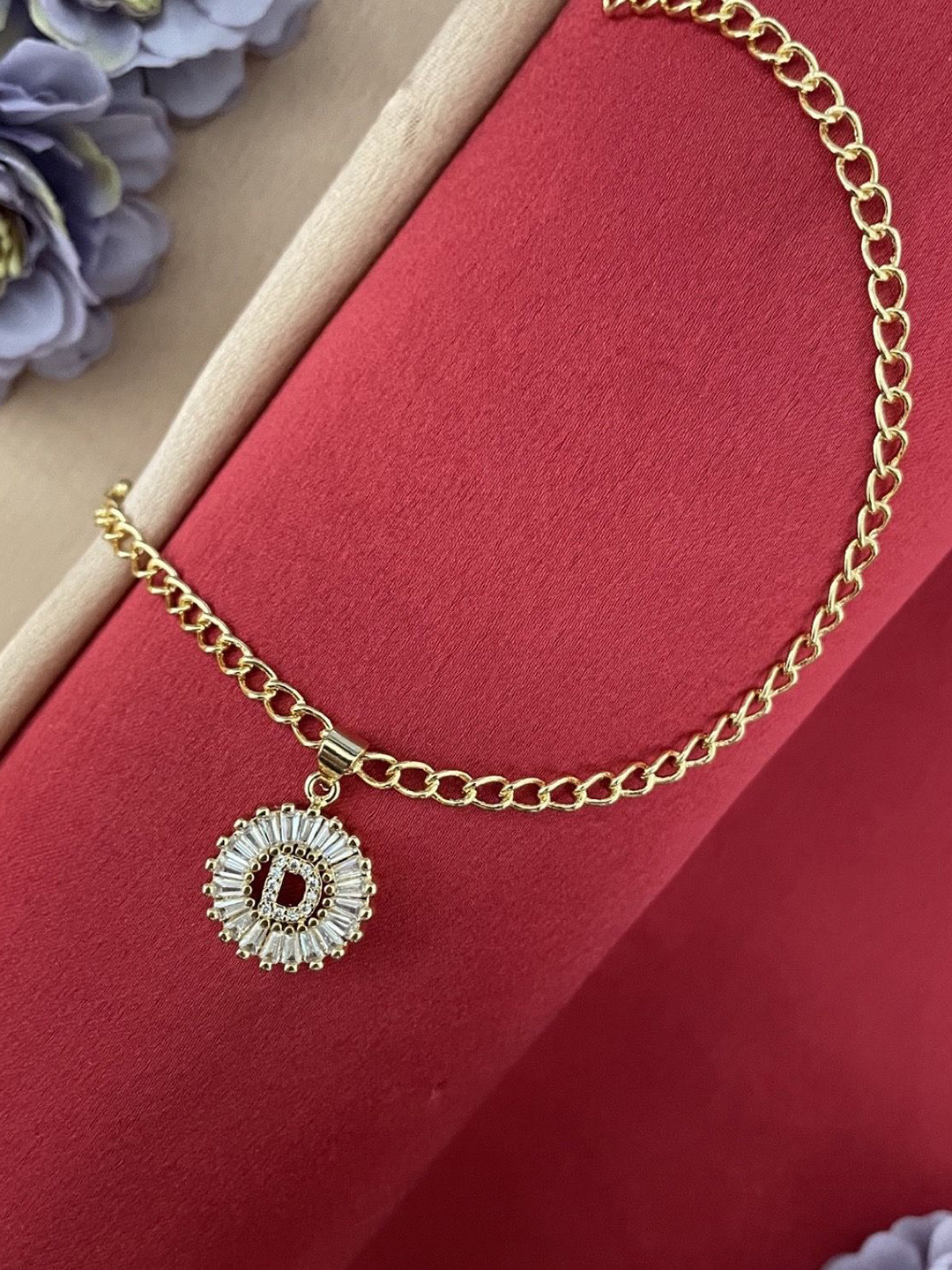 Digital Dress Room Gold-Plated D Letter AD Studded Round Pendant Name Wraparound Rakhi