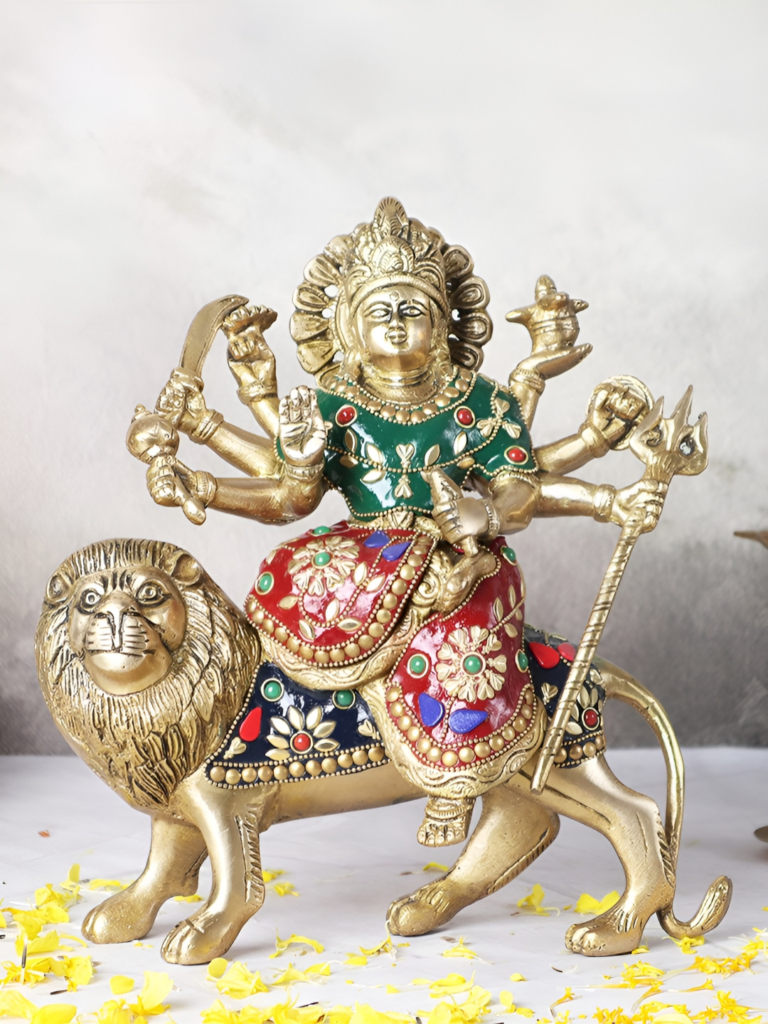 The Advitya Green & Green Religious Durga Idol With Mosaic Work Showpiece