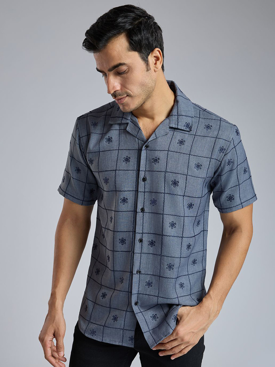TATER GARMENTS Abstract Embroidered Spread Collar Straight Regular Fit Shirt
