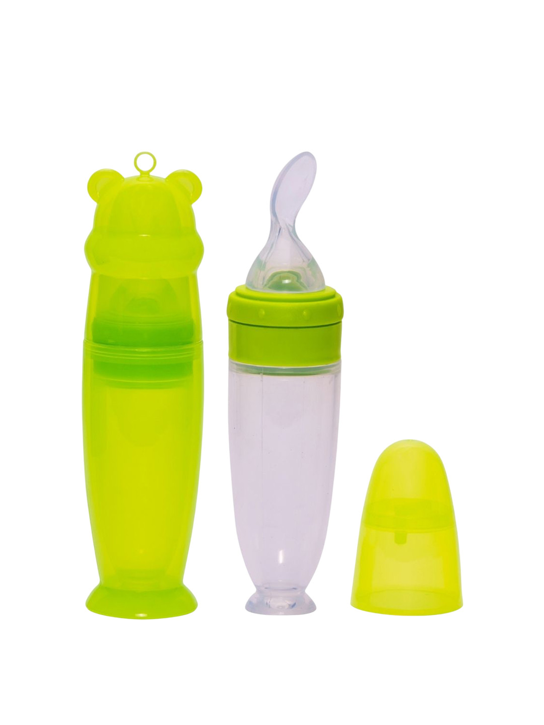 Adore Mr.Bear Baby Premium Silicon Squeeze Feeder With Cap & Storage Case- 100ml- Green