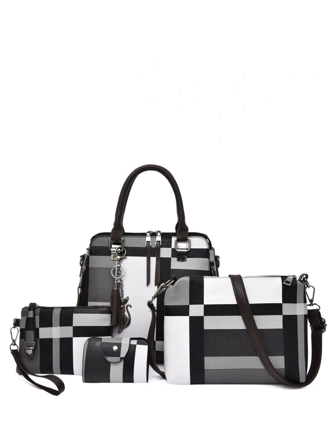 StyleCast Set of 4 Checked Printed PU Structured Shoulder Bags