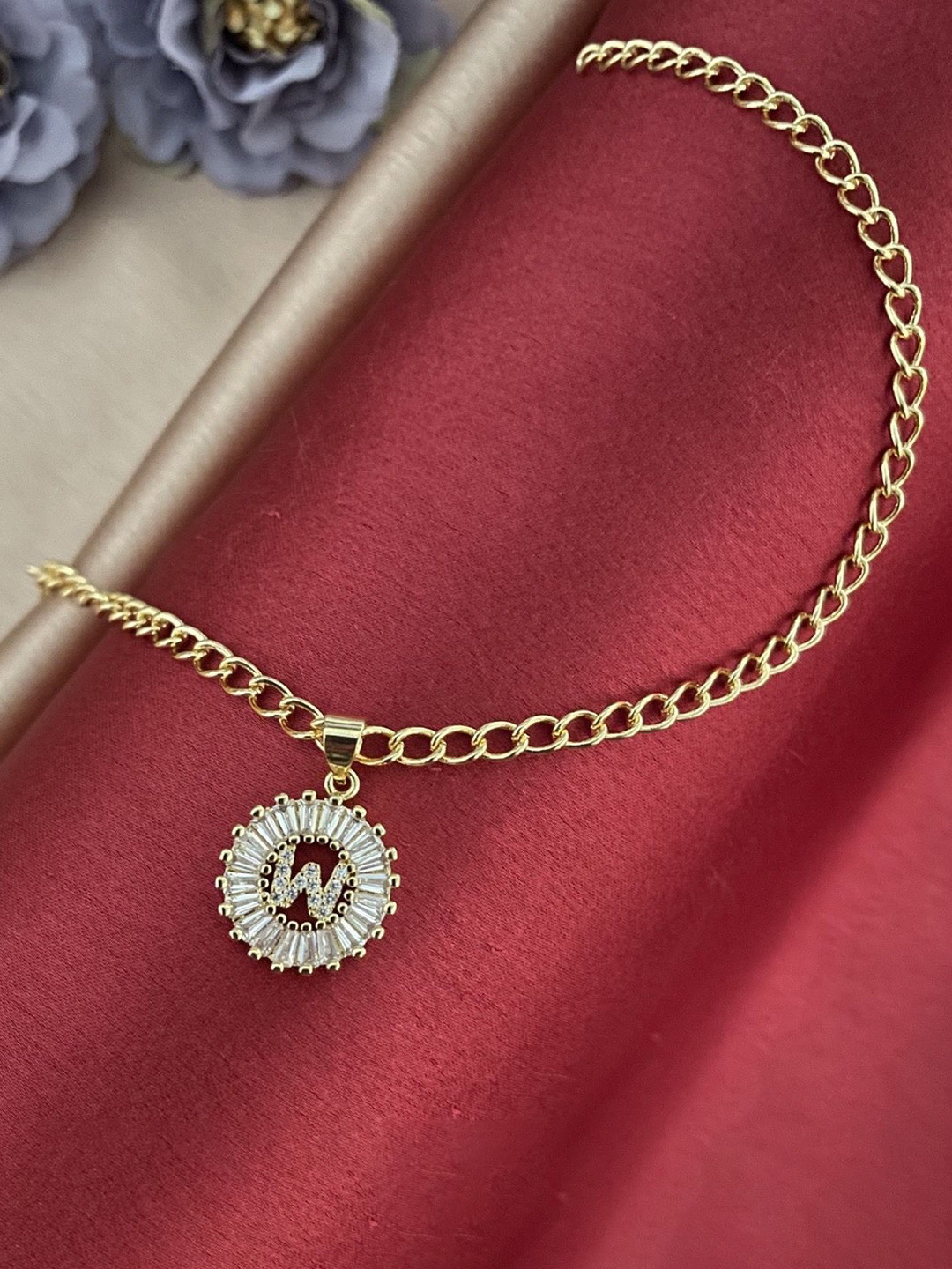 Digital Dress Room American Diamond Studded W Letter Round Pendant Wraparound Rakhi