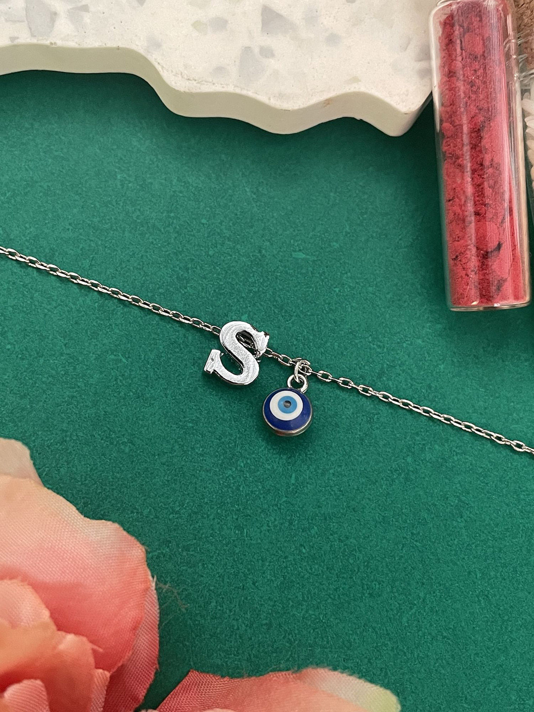 Digital Dress Room Silver-Plated S Letter Evil Eye Name Rakhi