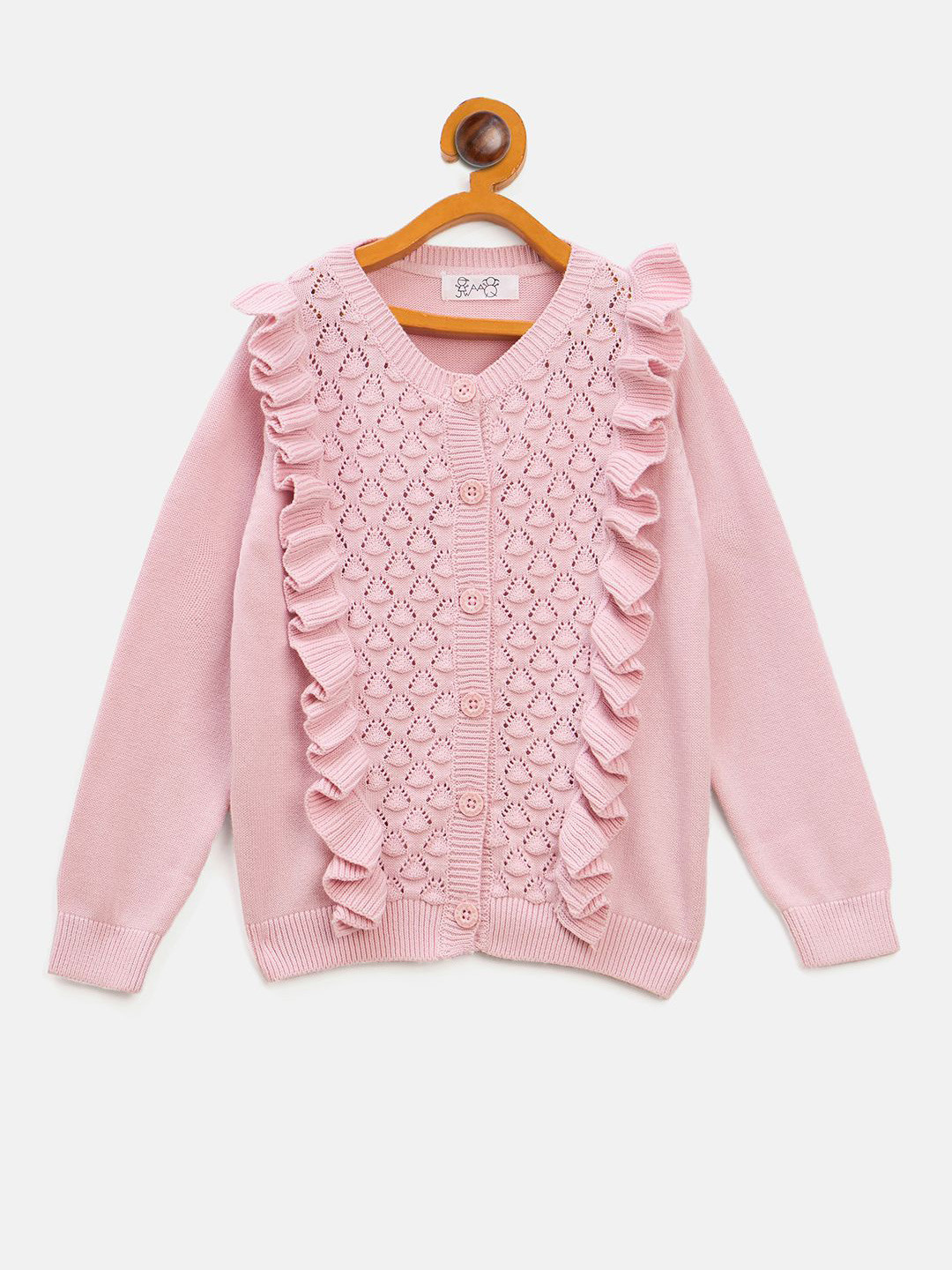 JWAAQ Girls Self Design V-Neck Pullover Cardigan