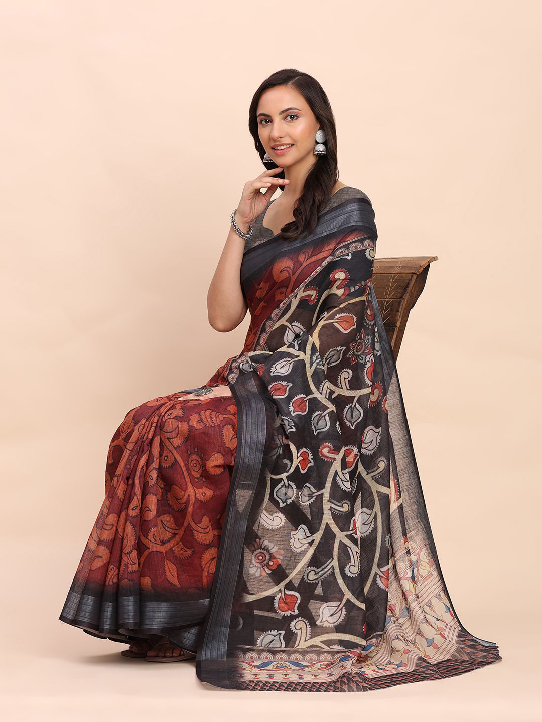 Astita Tribal Floral Printed Saree with Zari Border
