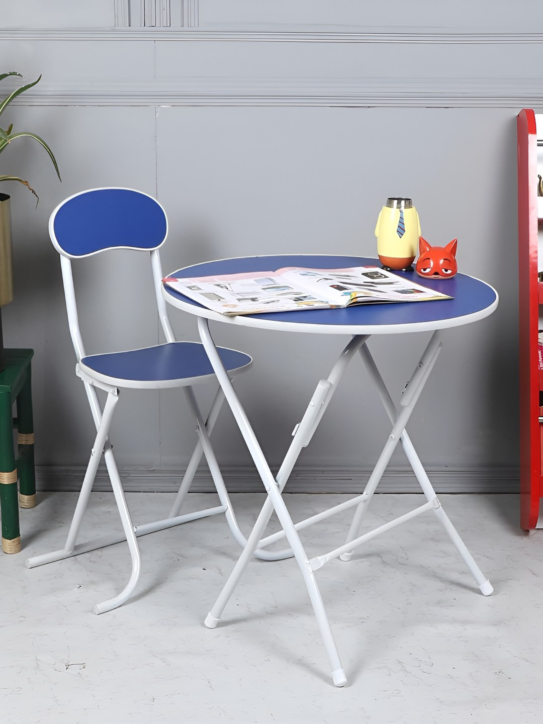 The Tickle Toe Kids Blue & White Wooden & Metal Foldable Study Table