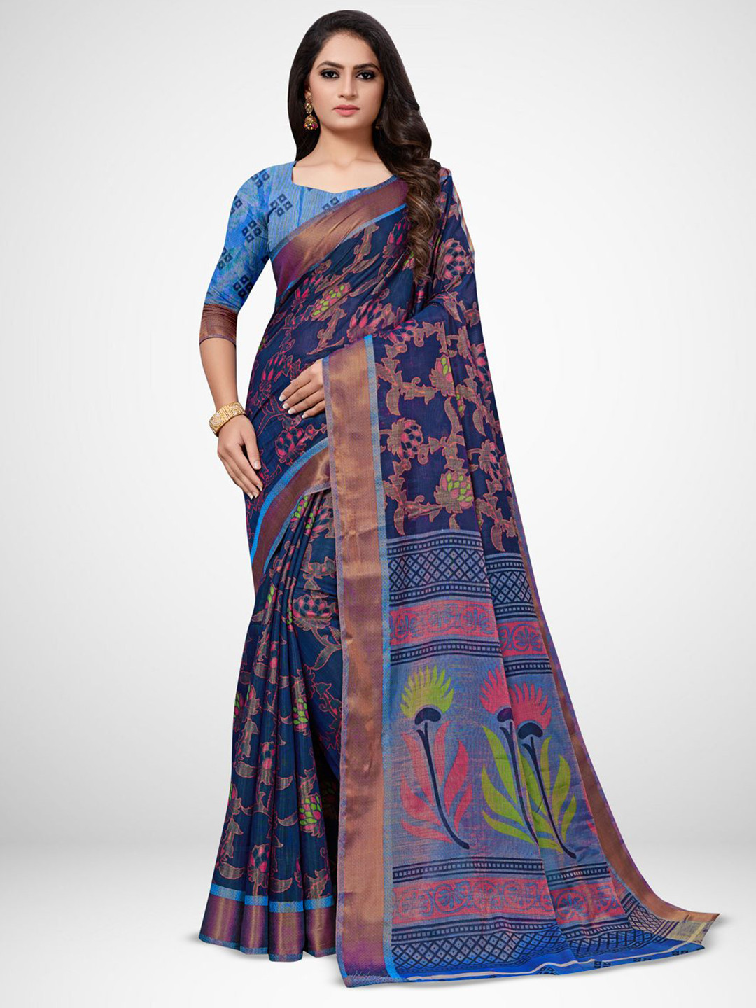 KALINI Minaxi Brasso Floral Printed Saree with Blouse Piece
