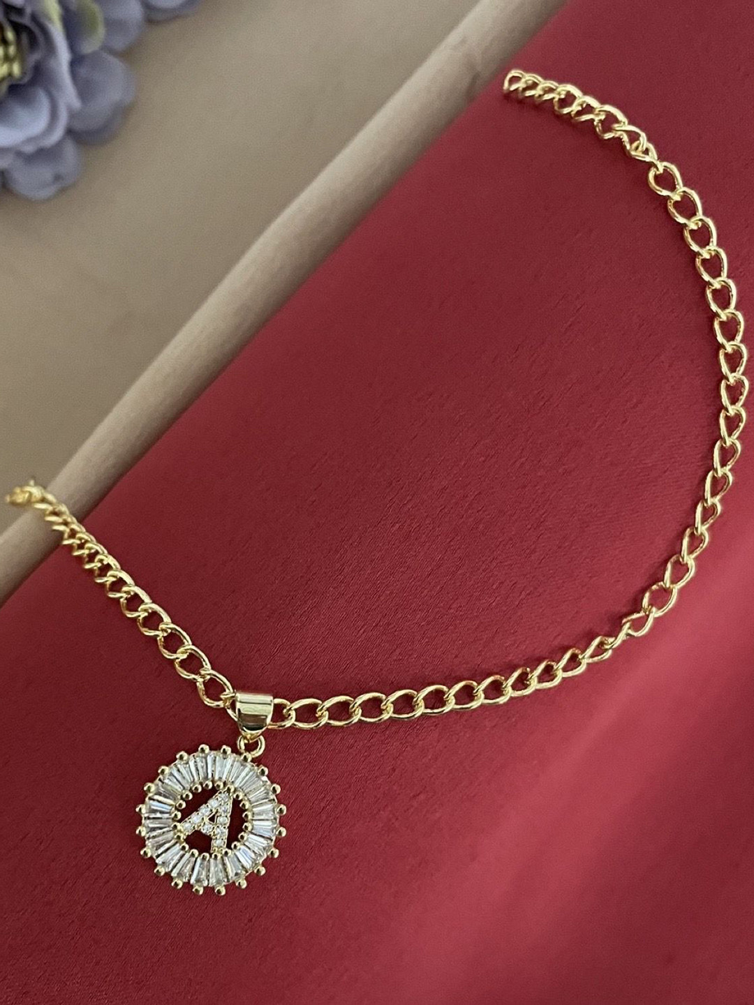 Digital Dress Room American Diamond Studded A Letter Round Pendant Wraparound Rakhi