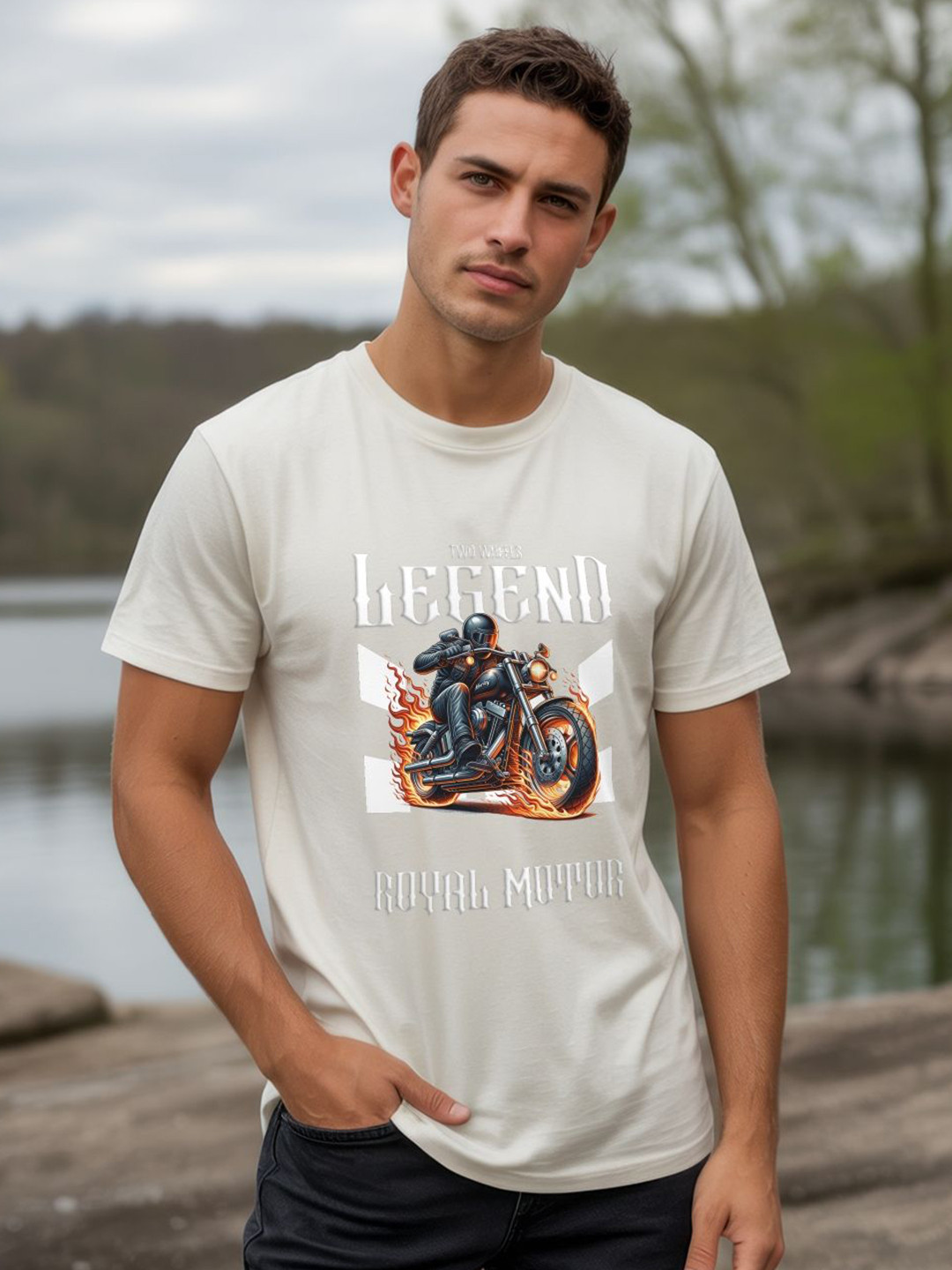 GRACE & JACK Men Biker Graphic Round Neck T-shirt