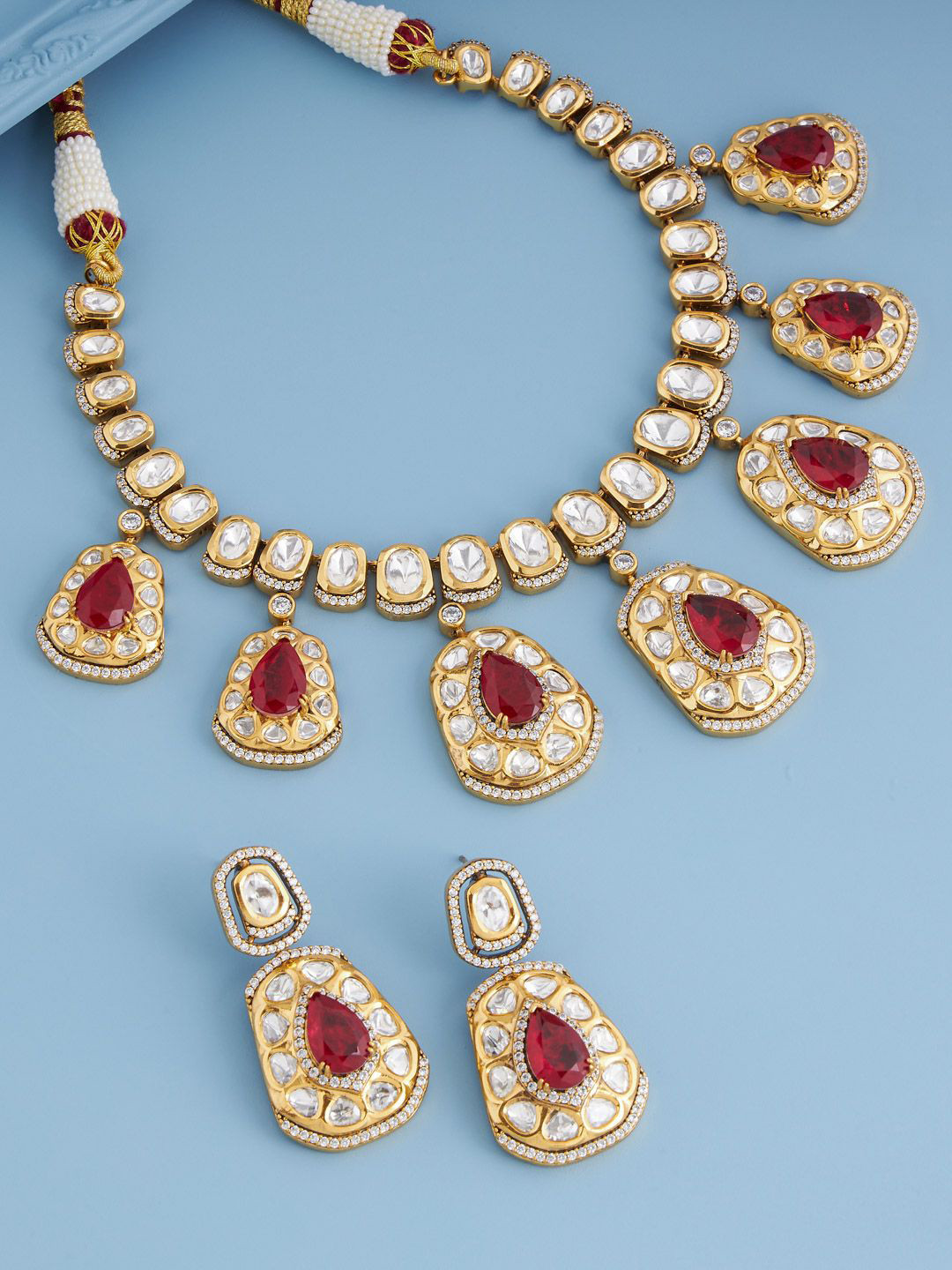 Kushal's Fashion Jewellery Ruby Victorian Ethnic Kundan Jewellery Set