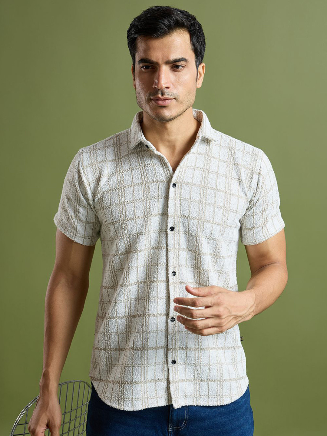 TATER GARMENTS Men Straight Fit Grid Tattersall Checked Spread Collar Formal Shirt