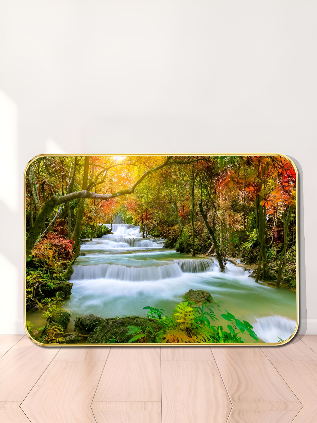 Myntra Elegant Homes Green & White Wooden Waterfall Forest Wall Art