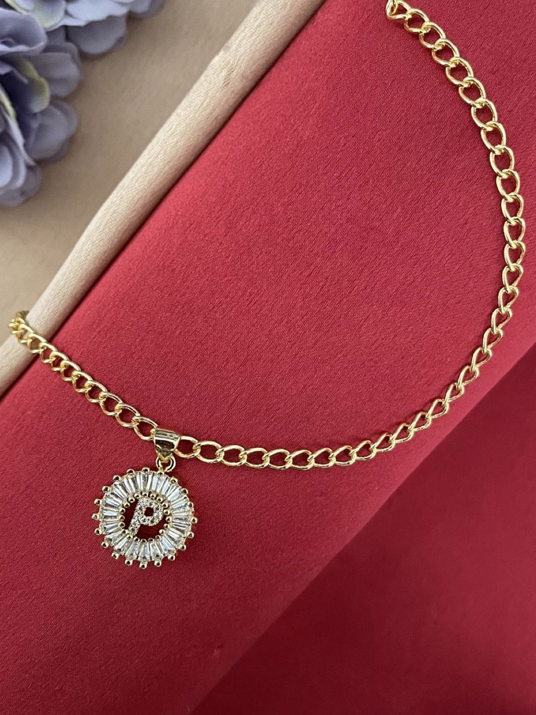 Digital Dress Room American diamond Studded P Letter Round Pendant Wraparound Rakhi