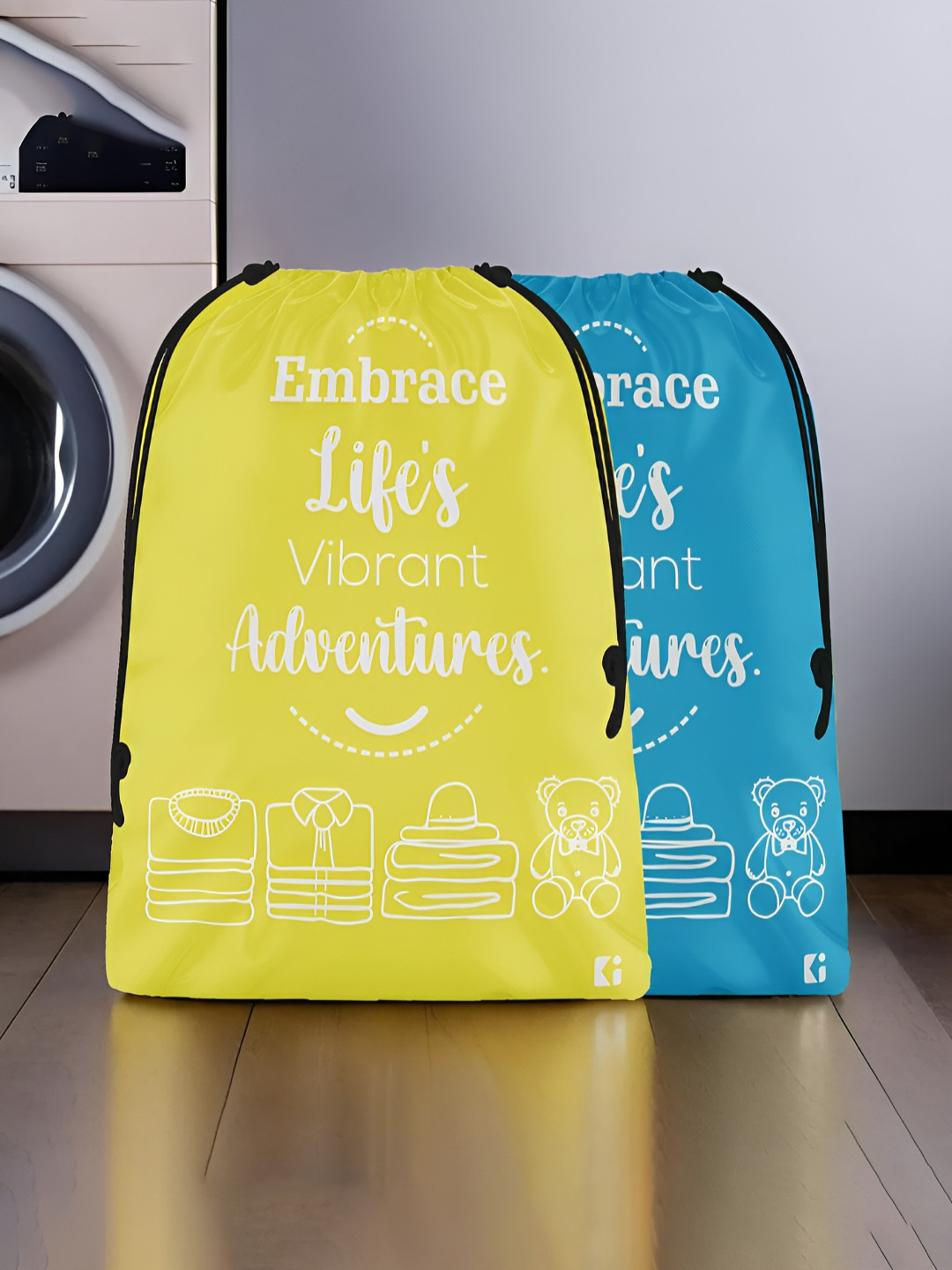 Aura Yellow & Blue 4 Pieces Typography Printed Water Resistant Multi-Utility Organisers