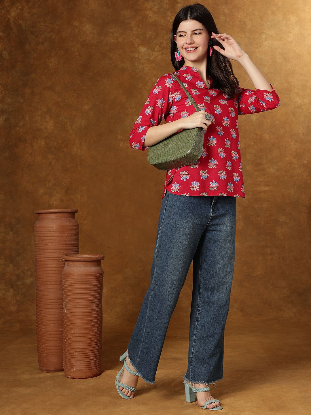 HERE&NOW Women Floral Print Cotton Top