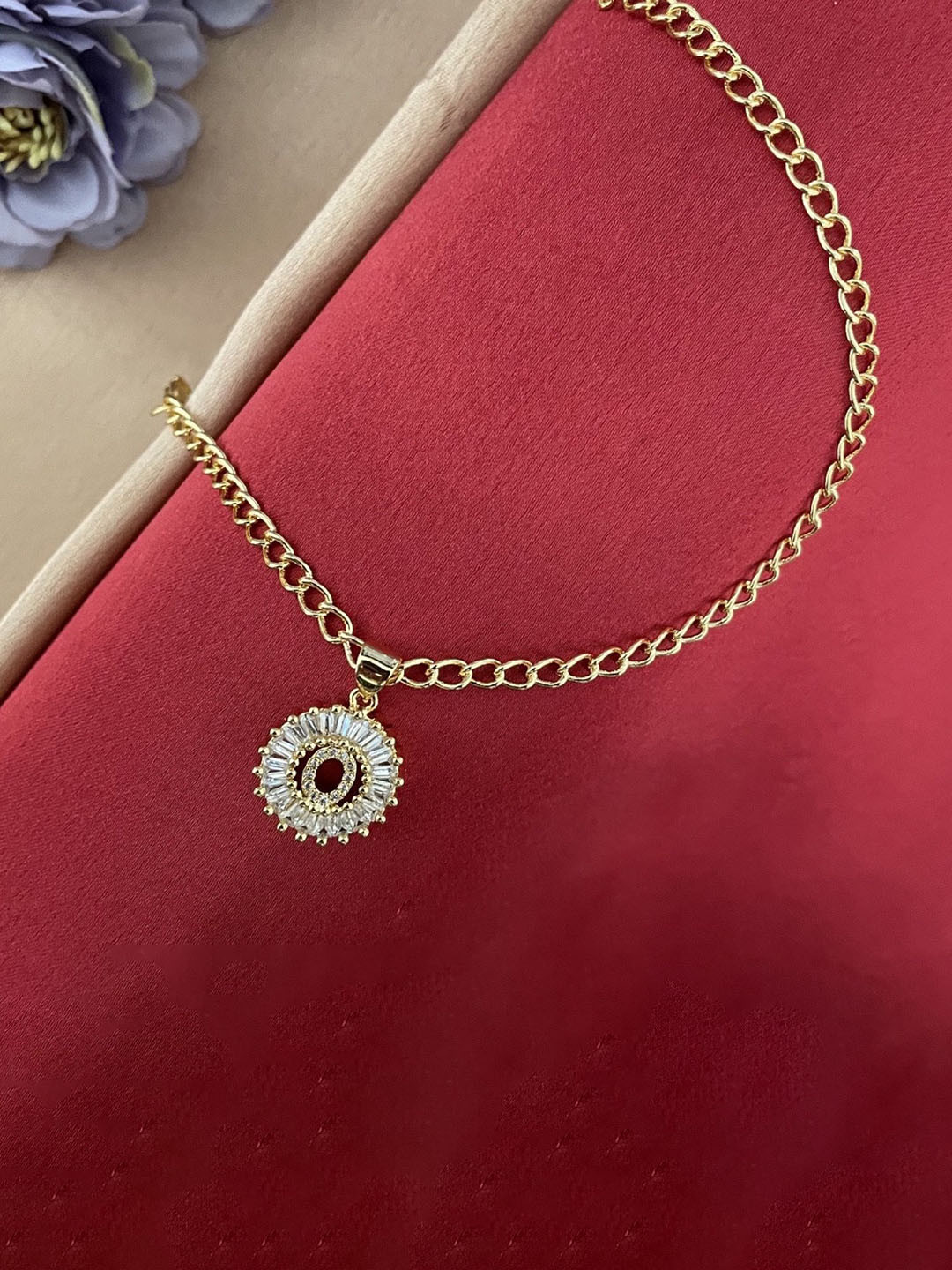 Digital Dress Room American diamond Studded Q Letter Round Pendant Wraparound Rakhi