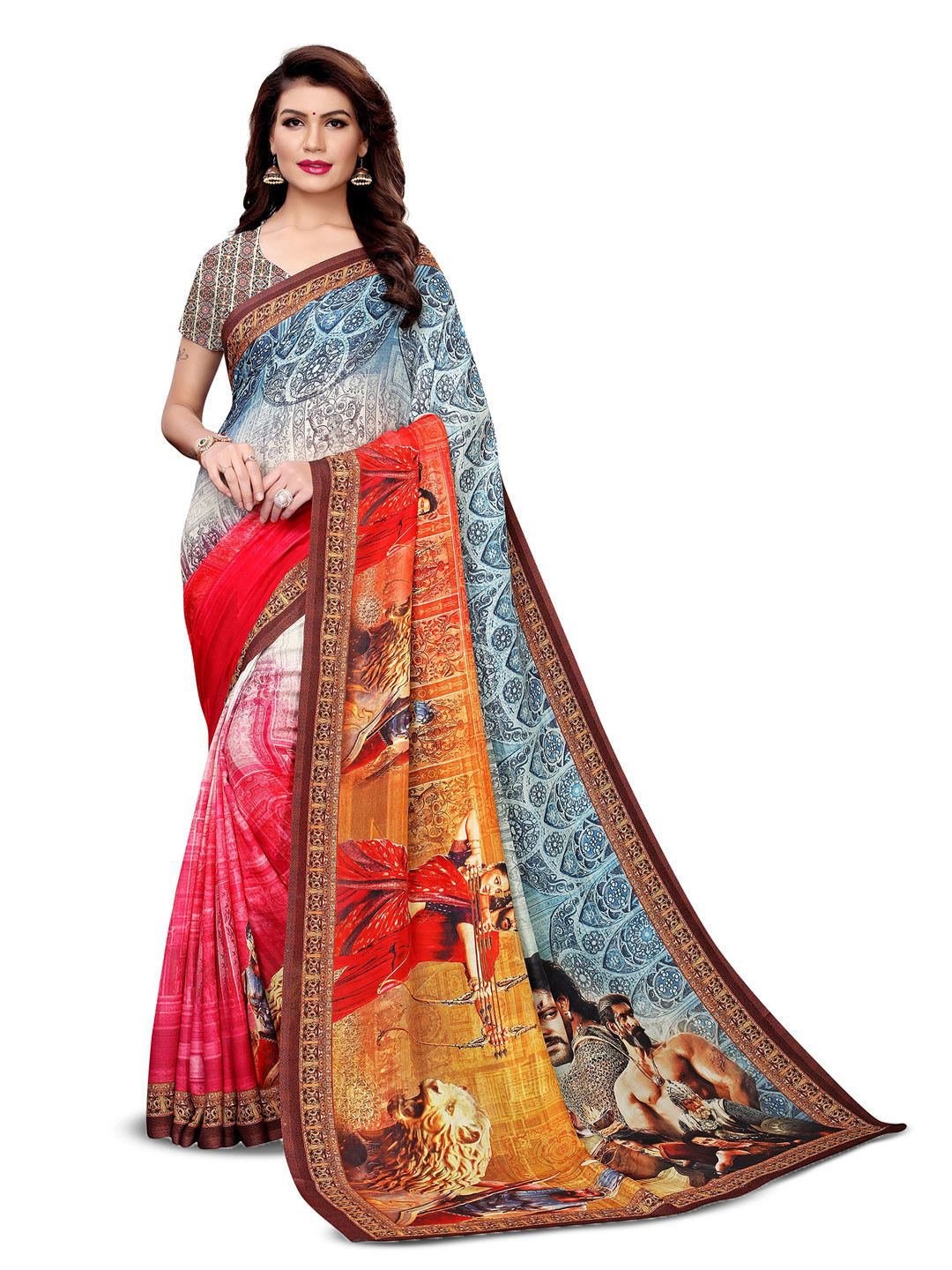 KALINI Women Abstract Printed Saree With An Unstitched Blouse Piece