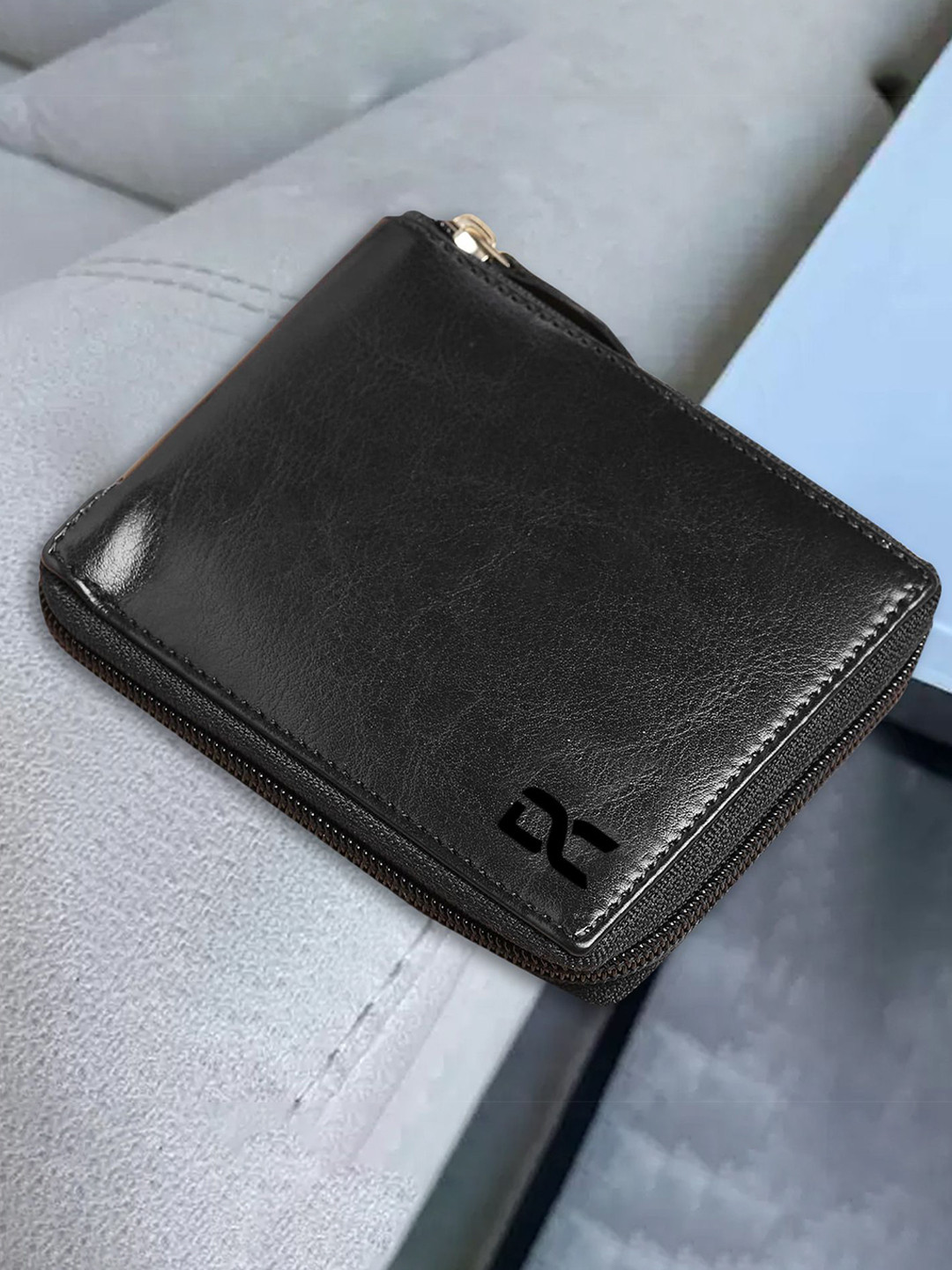 Dezire Crafts Men Brand Logo Textured Formal Zip Around Wallet