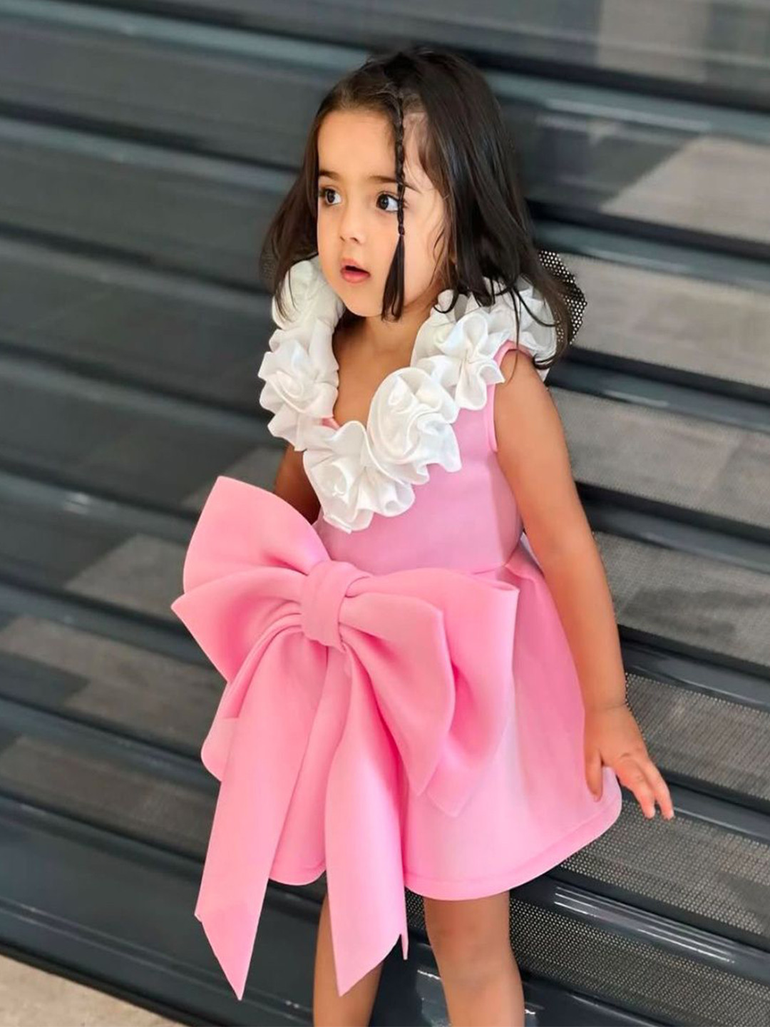 Baby Jerry Girls Bow Detail Scuba Fit and Flare Dress