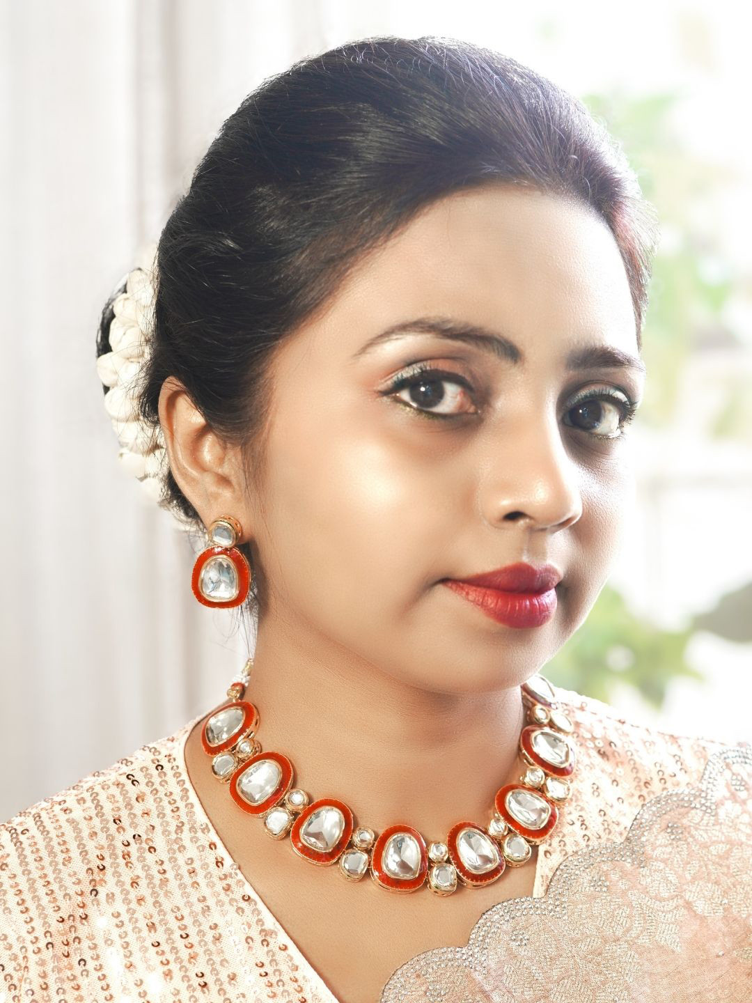 INC63 Queen's Envy Pure Kundan Necklace Set with Lustrous Red Detailing