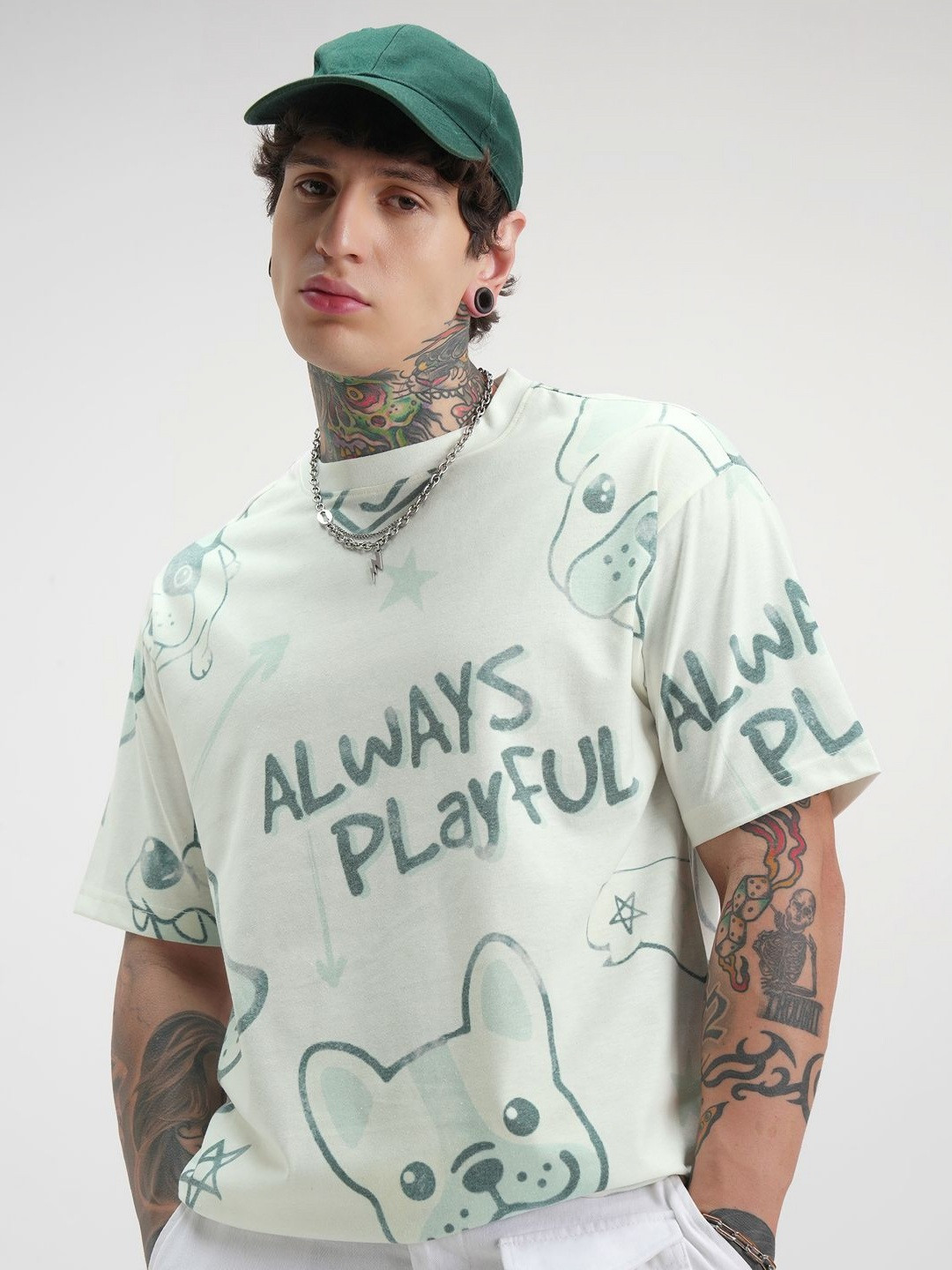 HIGHLANDER Men Conversational Printed Round Neck Oversized T-shirt