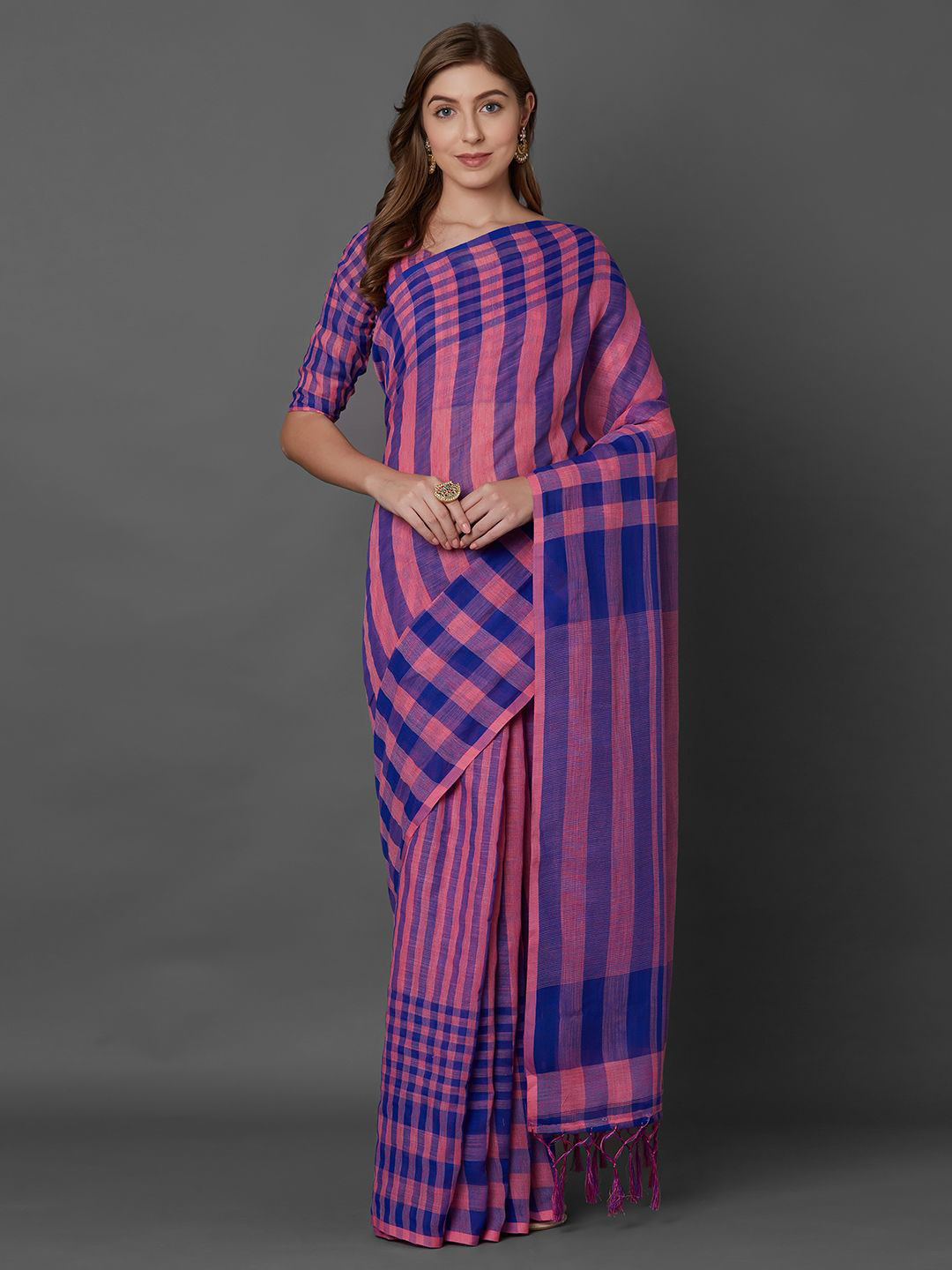 KALINI Striped Printed Saree witgh Blouse Piece