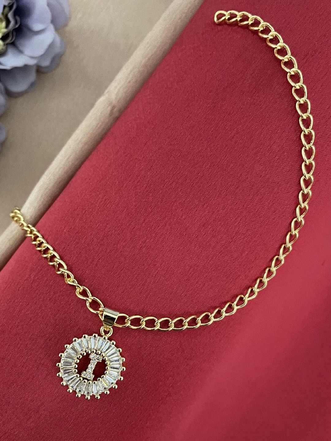 Digital Dress Room American Diamond Studded I Letter Round Pendant Wraparound Rakhi