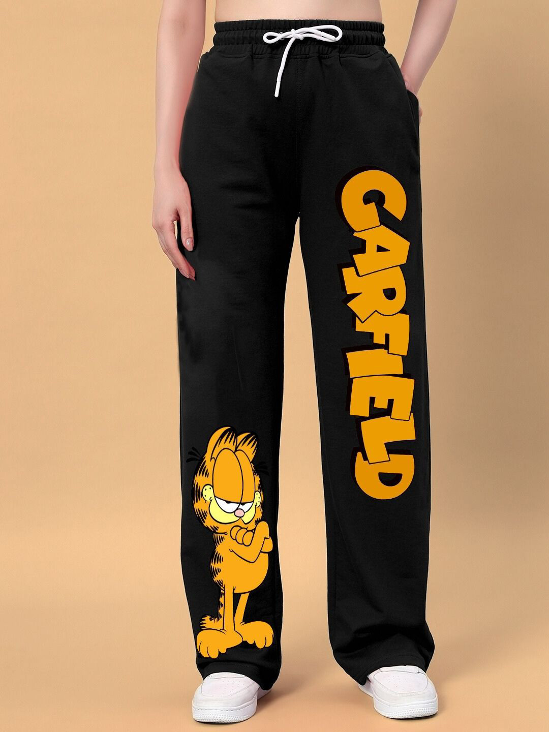 WEARDUDS Women Smug Garfield Printed Relaxed-Fit Mid-Rise Track Pant