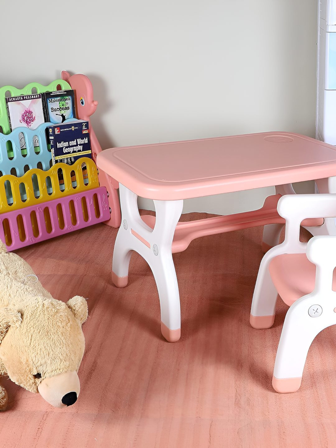 The Tickle Toe Kids Pink & White Foldable Study Table