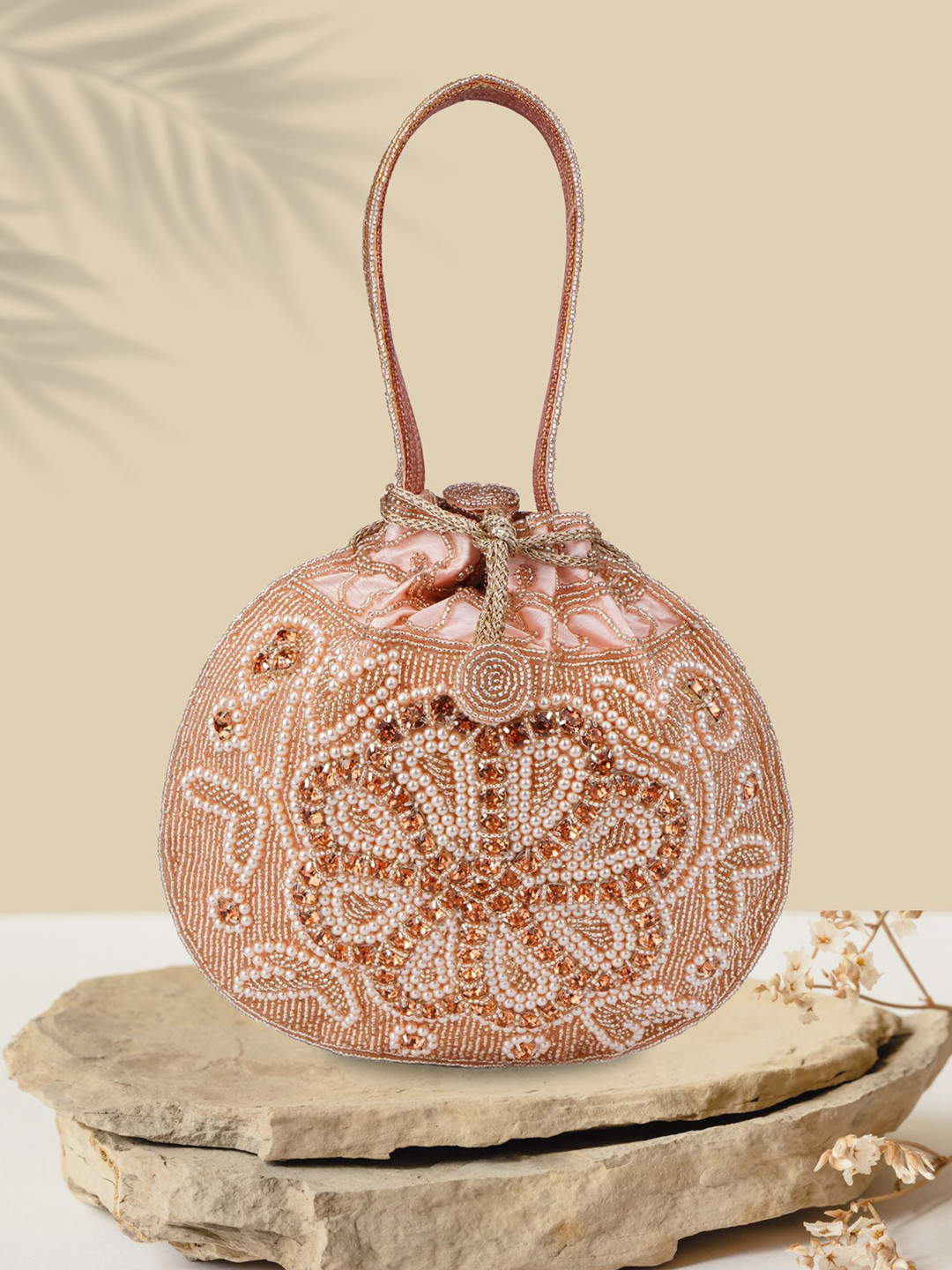 MISHA Embroidered Jute Potli Clutch